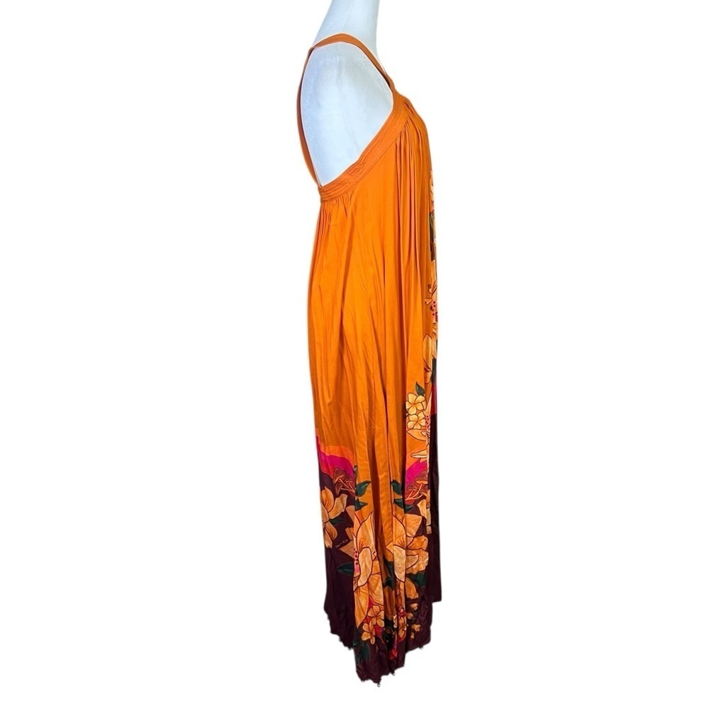 FARM RIO Orange Boho Maxi Dress Pinafore Cover Up Floral Whimsy Brown Size S NEW - Picture 7 of 15